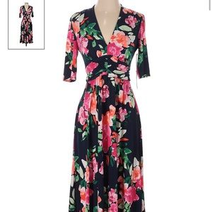 Vince Camuto Navy Floral Midi Dress NWT! Retails $148